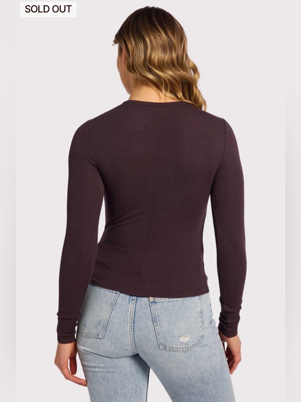 Nuuds Eggplant Slinky Ribbed Long Sleeve High Crew Neck Tee Size XL - Picture 3 of 7